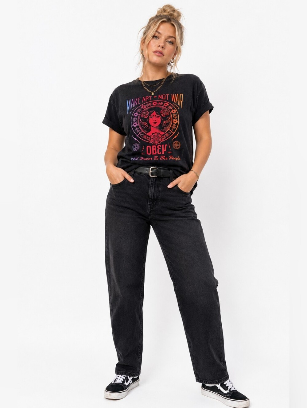Obey Make Art Not War Graphic Tee Black USA Made Cotton T Shirt Small